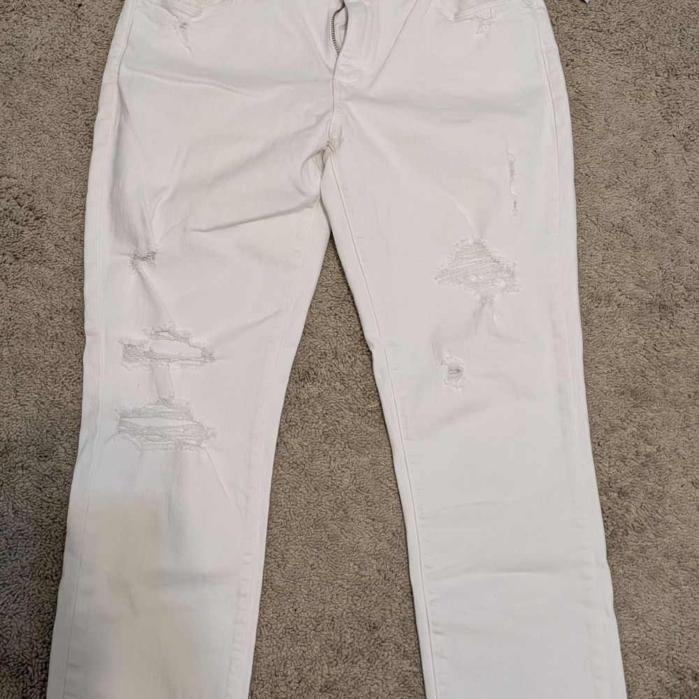PAIGE Women's Cream White Distressed Boyfriend Jeans Holes